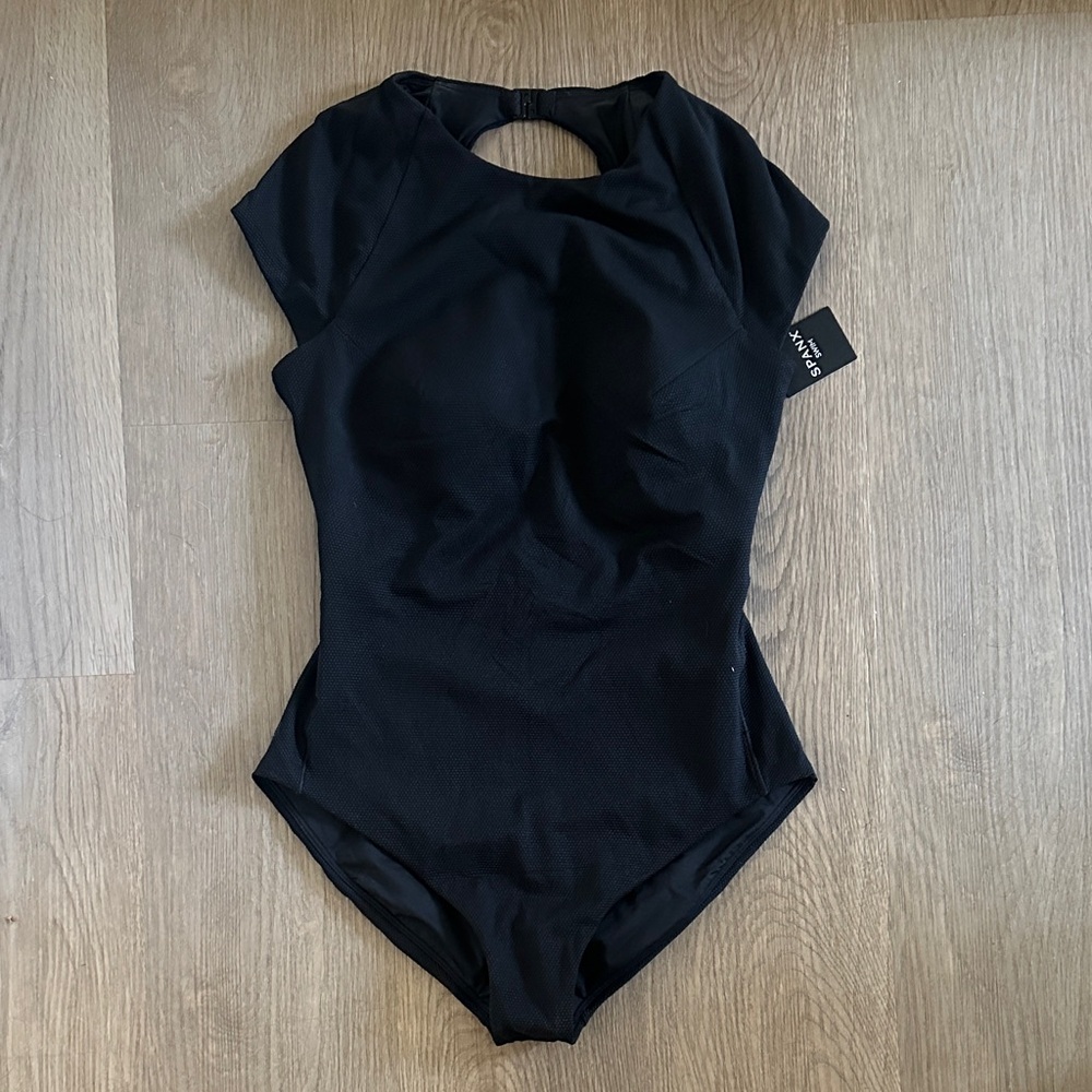 SPANX Black High Neck Short Sleeve One-Piece